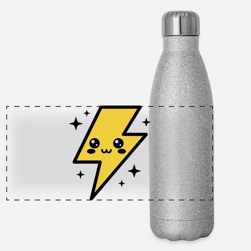 Kawaii lightning bolt with expressive face Panoramic Glitter Thermal Bottle 500 ml