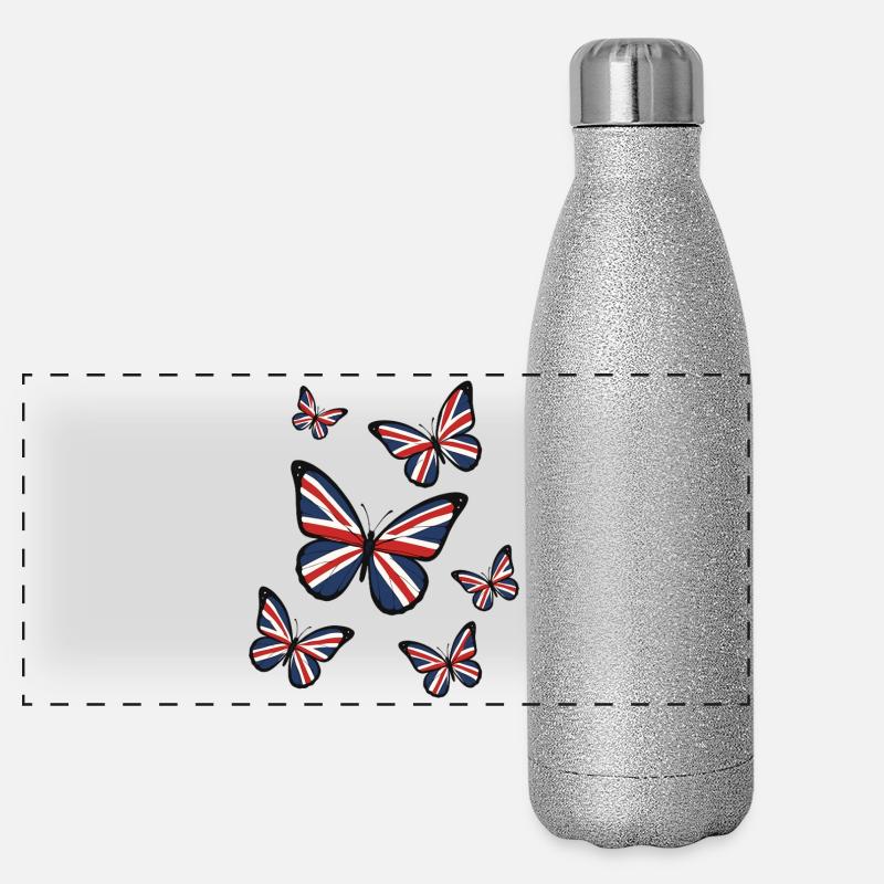 Union Jack sommerfugle Termoflaske i rustfrit stål med glimmer