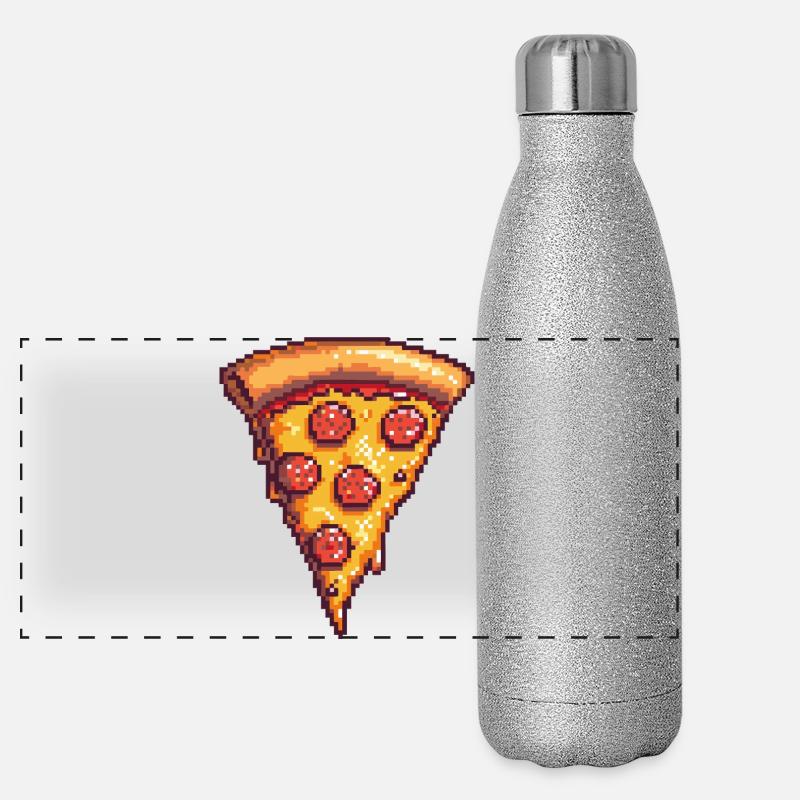 Pixel Pizza Stück Panorama Glitzer Isolierflasche 500 ml