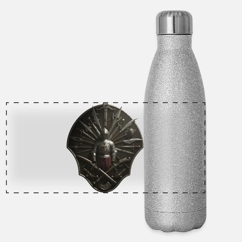 Kreuzritter Schildkreis mit Waffen Panorama Glitzer Isolierflasche 500 ml