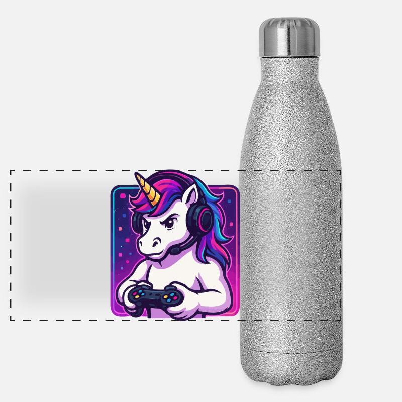 Neon Einhorn Gamer Panorama Glitzer Isolierflasche 500 ml