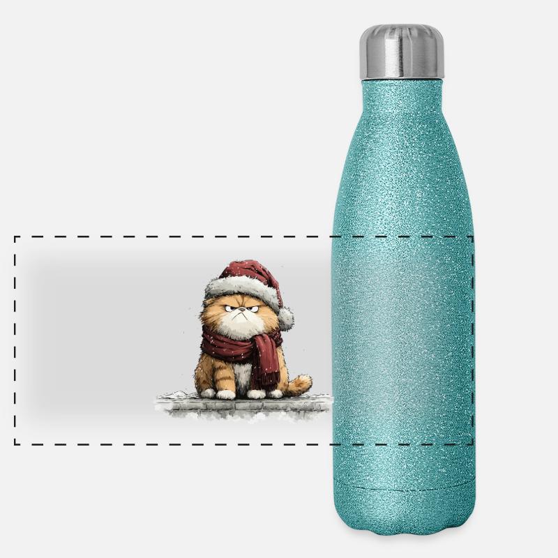Grimmiger Weihnachtskater Panorama Glitzer Isolierflasche 500 ml