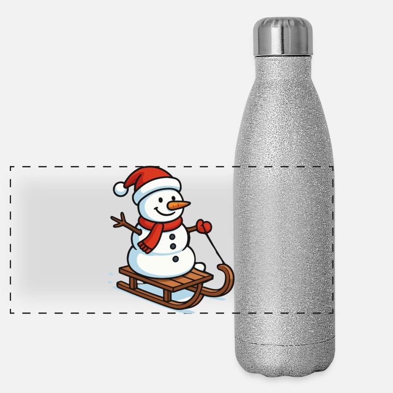 Snowman on Sleigh Christmas Magic Panoramic Glitter Thermal Bottle 500 ml