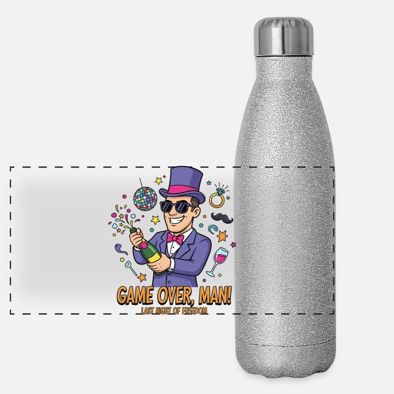 Game Over Mann: Letzte Freiheit Feier - Panorama Glitzer Isolierflasche 500 ml - Silber Glitzer