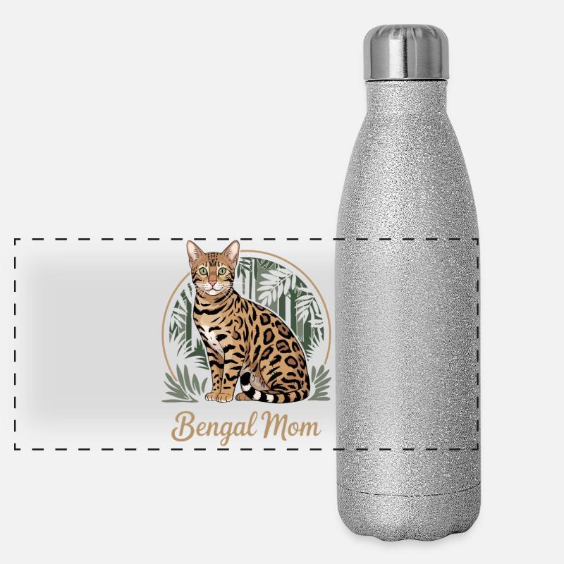 Mignonne maman chatte Bengalie - Gourde isotherme panoramique pailletée 500 ml - paillettes argentées