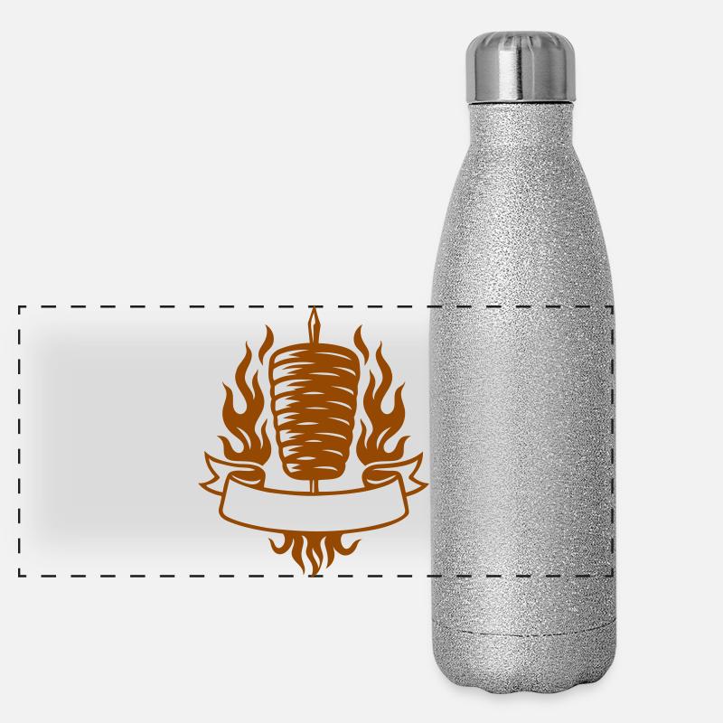 Fast Food Doner Kebab Skewer with Flames Panoramic Glitter Thermal Bottle 500 ml