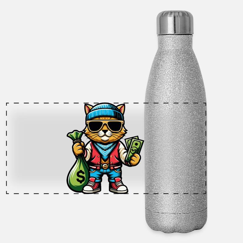 Le chat adore l’argent et les lunettes de soleil Gourde isotherme panoramique pailletée 500 ml