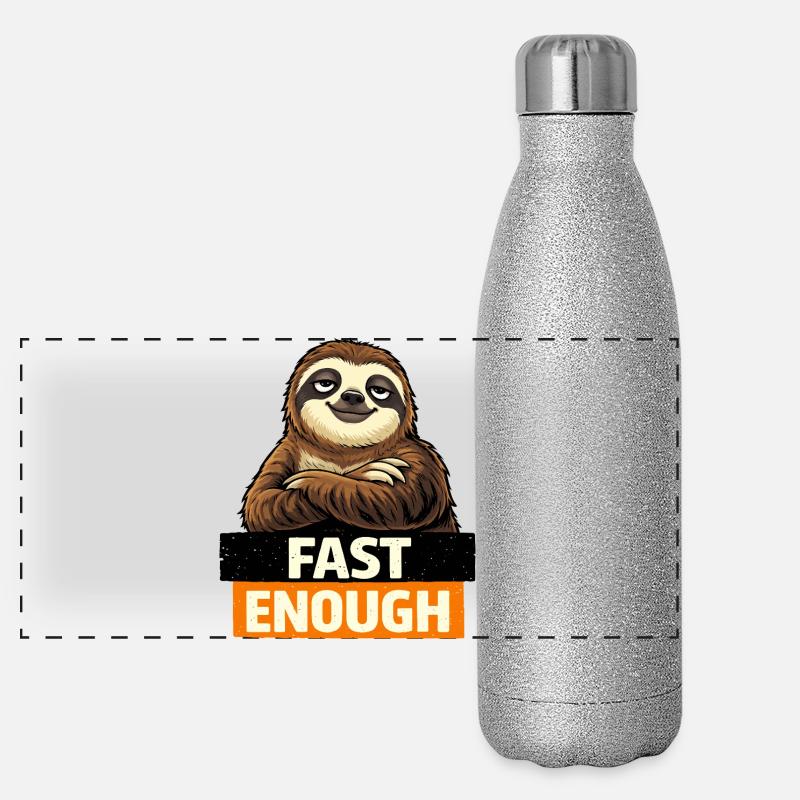 Fast Enough Sloth-Grafik Panorama Glitzer Isolierflasche 500 ml