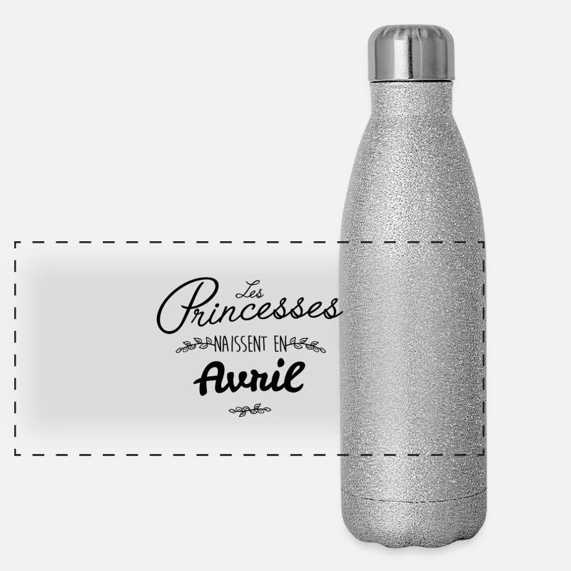 Les princesses naissent en avril Gourde isotherme panoramique pailletée 500 ml