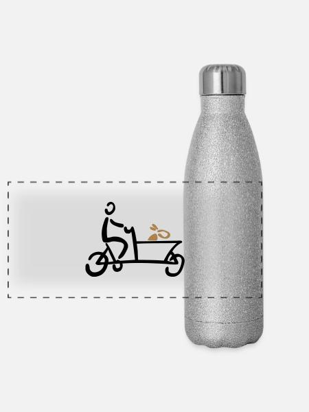 Lastenrad Hund Bakfiets Fahrrad - Panorama Glitzer Isolierflasche 500 ml - Silber Glitzer - Vorne