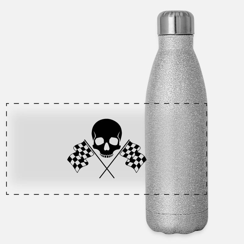 Skull Checkered Flags Panoramic Glitter Thermal Bottle 500 ml
