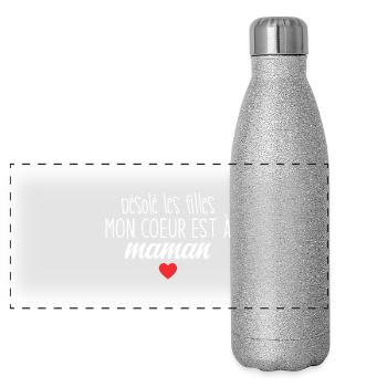 Mein Herz gehört Mama Zärtlicher & angenommener Humor - Panorama Glitzer Isolierflasche 500 ml - Silber Glitzer - Vorne
