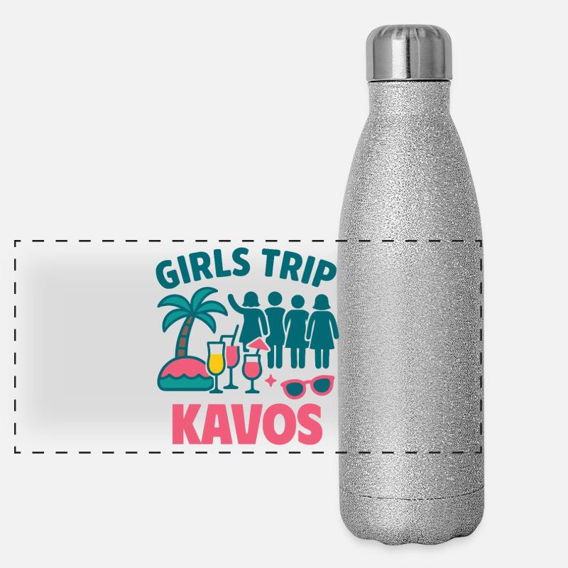 Mädchen Trip Kavos Party Hemd Panorama Glitzer Isolierflasche 500 ml