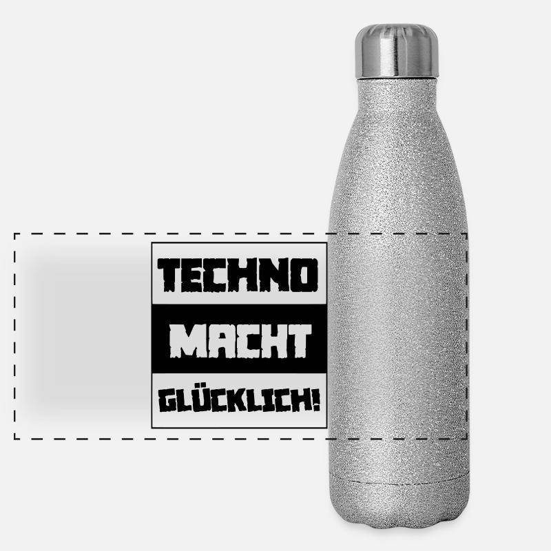 Techno macht Glücklich! Panorama Glitzer Isolierflasche 500 ml