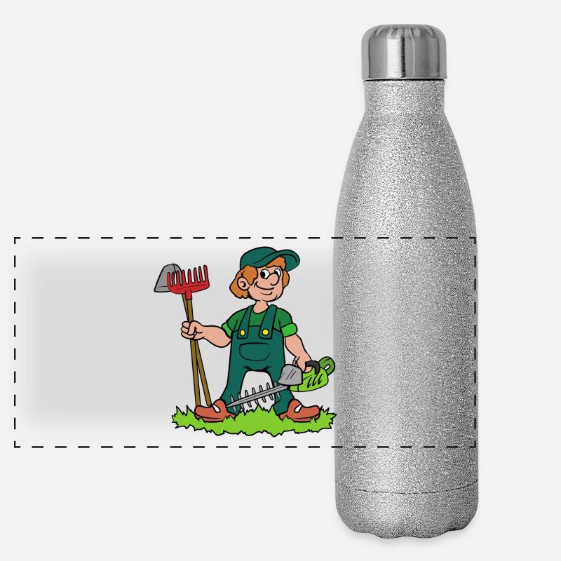 Gärtner mit Heckenschere Panorama Glitzer Isolierflasche 500 ml