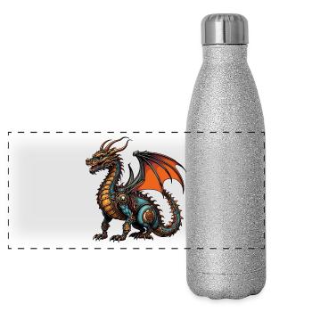 Drache - Panorama Glitzer Isolierflasche 500 ml - Silber Glitzer - Vorne
