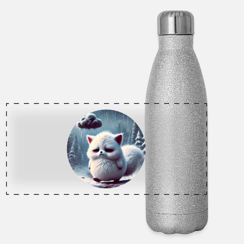 Sad Arctic Fox in the Freezing Rain Panoramic Glitter Thermal Bottle 500 ml