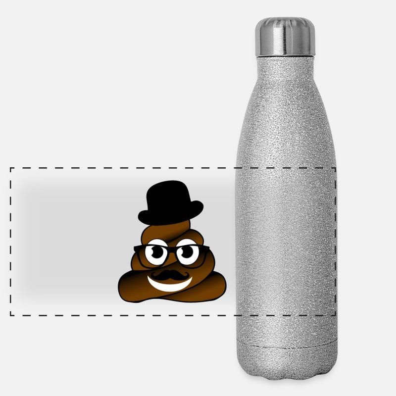 poop hut Brille Bart Nerd geek humor joke fun shit Panorama Glitzer Isolierflasche 500 ml