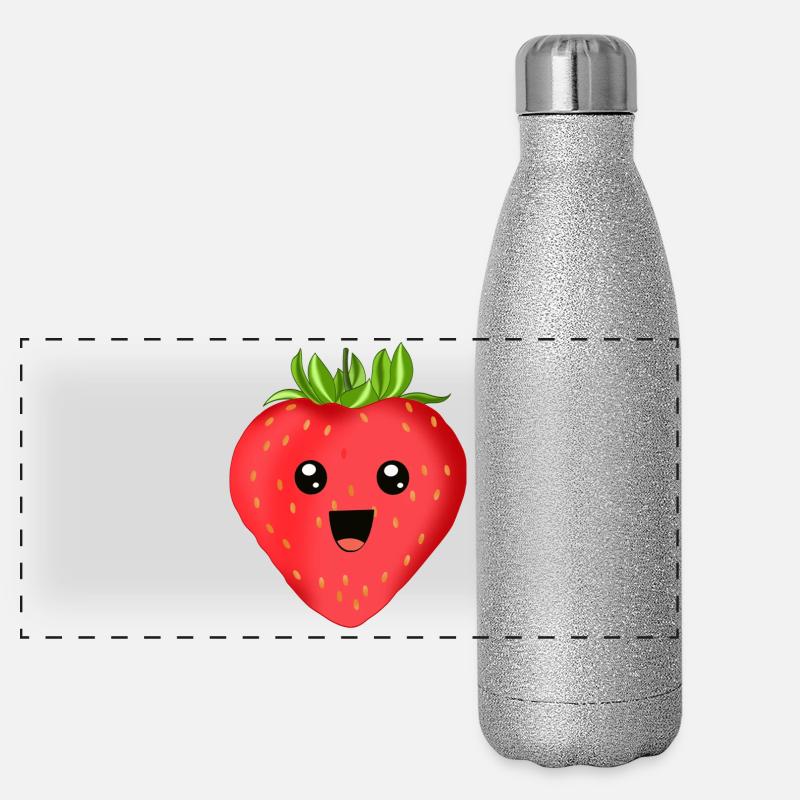 Fröhliche Erdbeere Panorama Glitzer Isolierflasche 500 ml