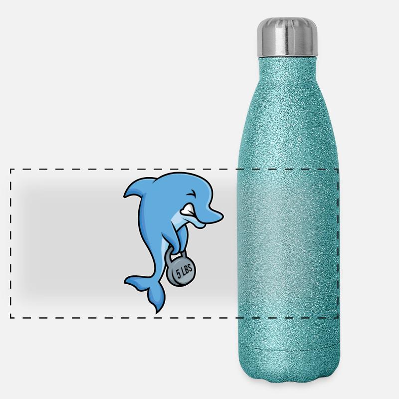 Gewichtheber-Delfin Panorama Glitzer Isolierflasche 500 ml