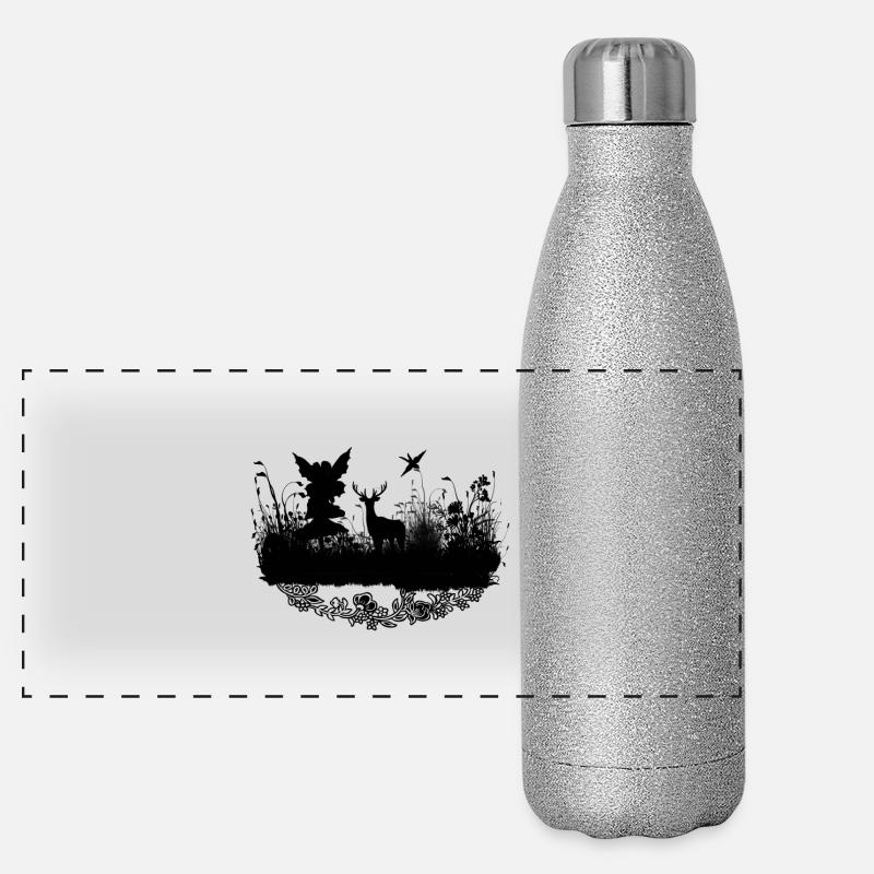 Petite fée avec cerf la nuit Gourde isotherme panoramique pailletée 500 ml