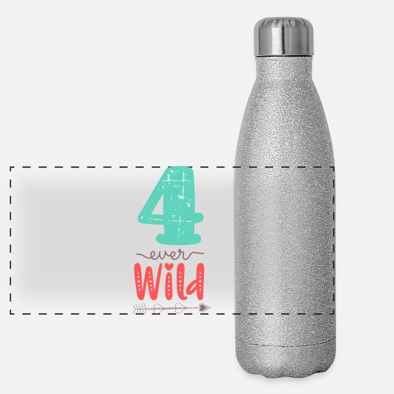 Four Ever Wild 4. Geburtstag Geschenk Mädchen Panorama Glitzer Isolierflasche 500 ml