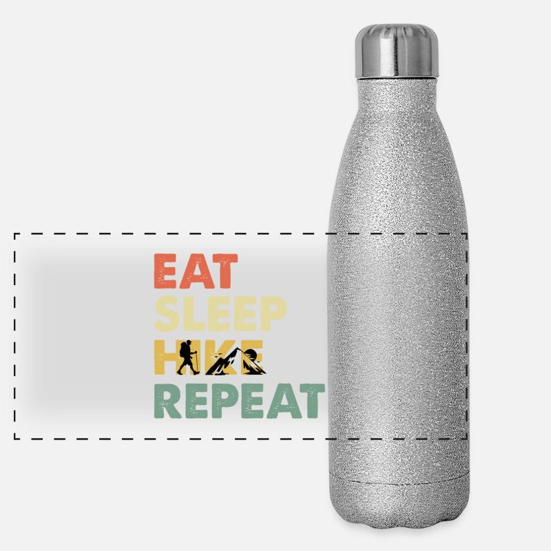 Eat Sleep Hike Repeat Wander Spruch Panorama Glitzer Isolierflasche 500 ml