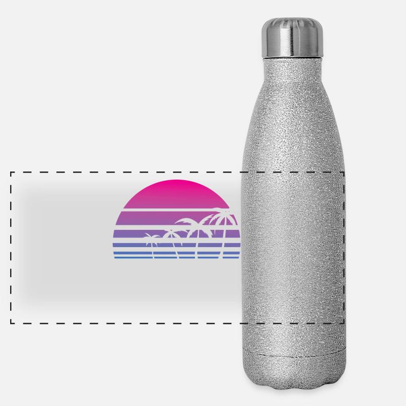 palmier tropical été rétro Gourde isotherme panoramique pailletée 500 ml