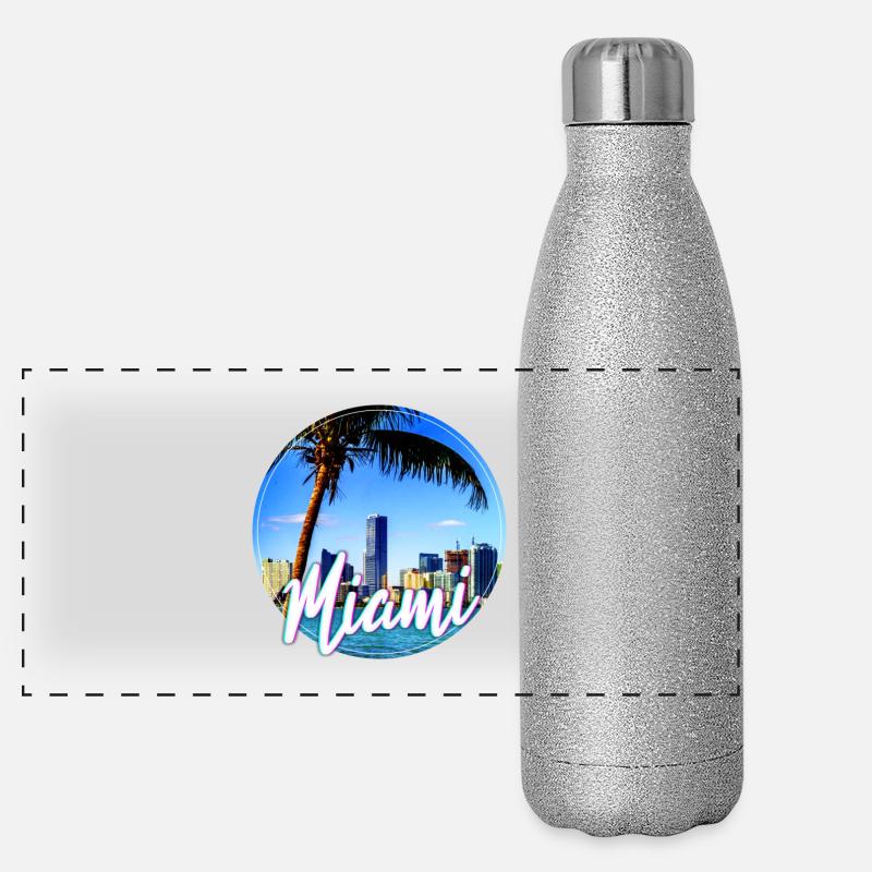 Skyline des palmiers néons de Miami Gourde isotherme panoramique pailletée 500 ml
