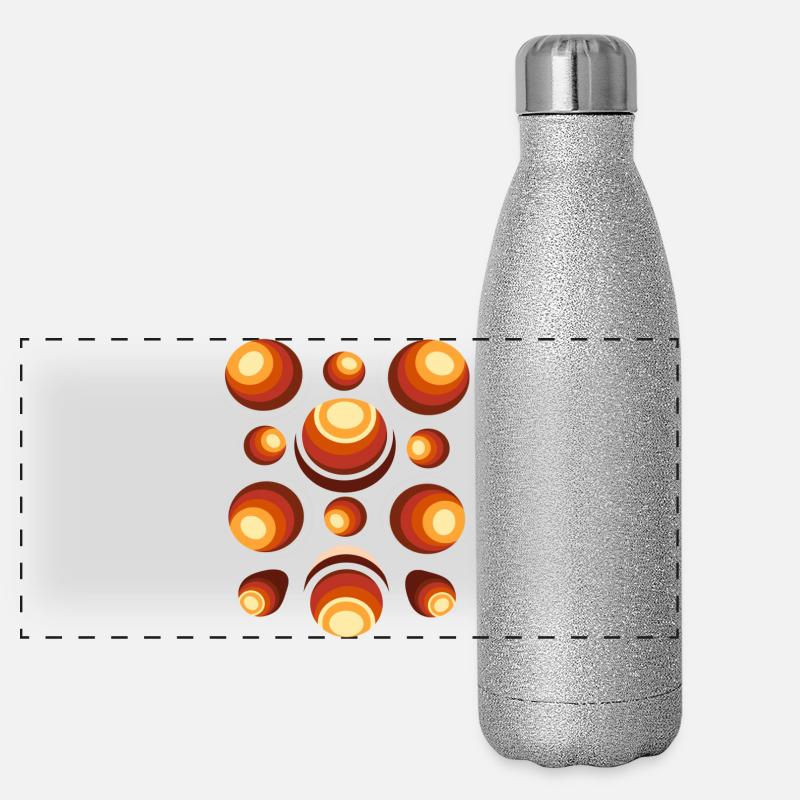 Retro ball 70s pattern orange brown Panoramic Glitter Thermal Bottle 500 ml