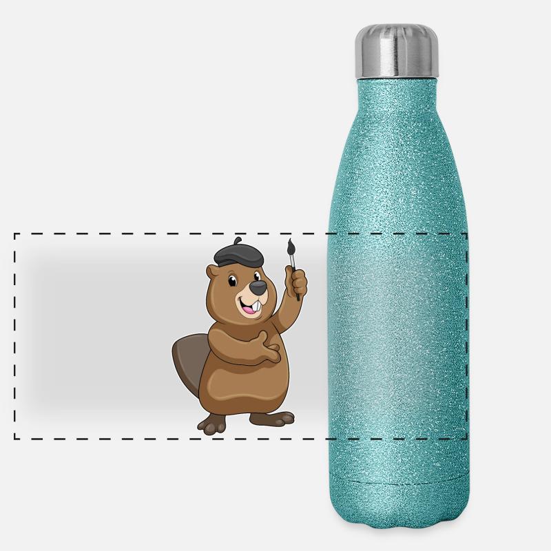 Beaver Painter Brush Painting Panoramic Glitter Thermal Bottle 500 ml