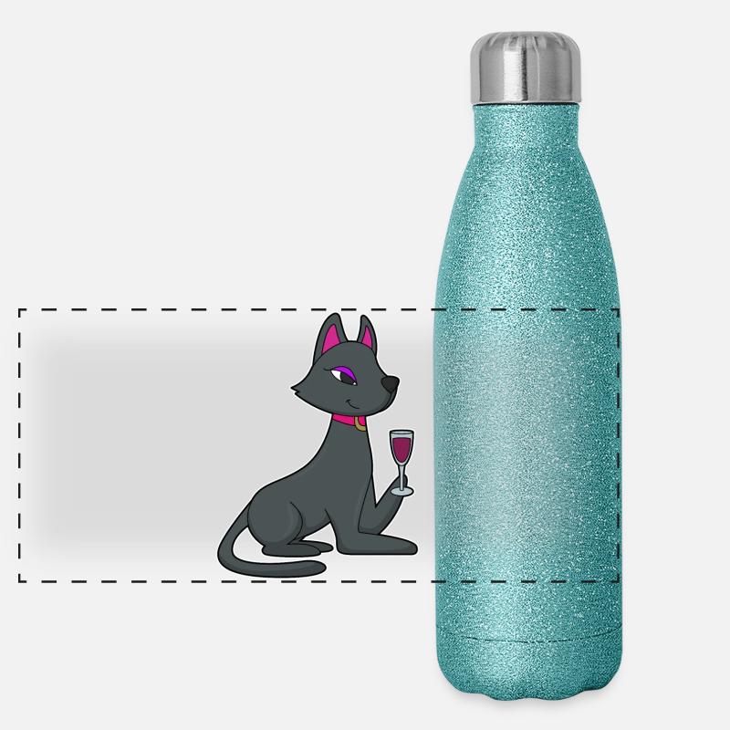 Cat Red Wine Panoramic Glitter Thermal Bottle 500 ml