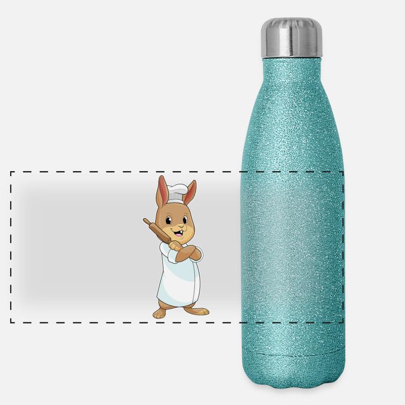 Rabbit as a baker with rolling pin Panoramic Glitter Thermal Bottle 500 ml