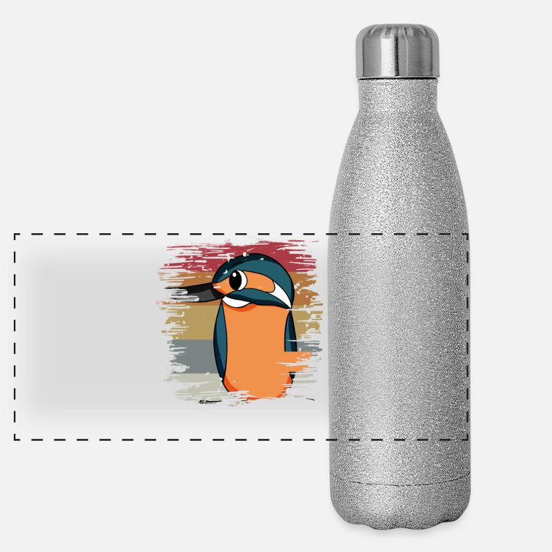 Eisvogel Blauer Vogel Retro Panorama Glitzer Isolierflasche 500 ml