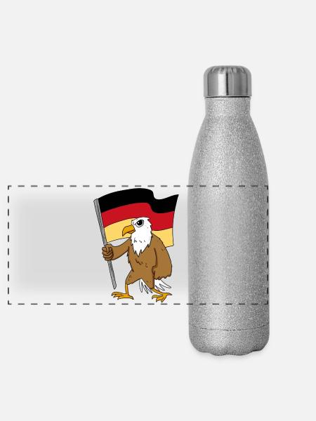 Adler Deutsche Fahne Deutschland - Panorama Glitzer Isolierflasche 500 ml - Silber Glitzer