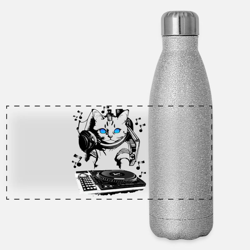 Cat DJ avec table de mixage Gourde isotherme panoramique pailletée 500 ml
