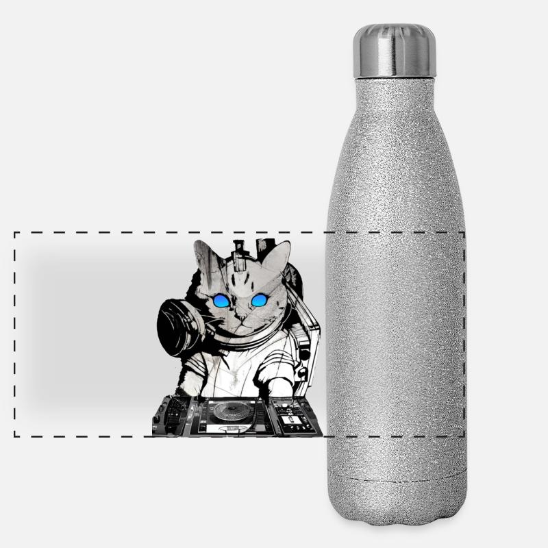 DJ cat avec table de mixage Gourde isotherme panoramique pailletée 500 ml