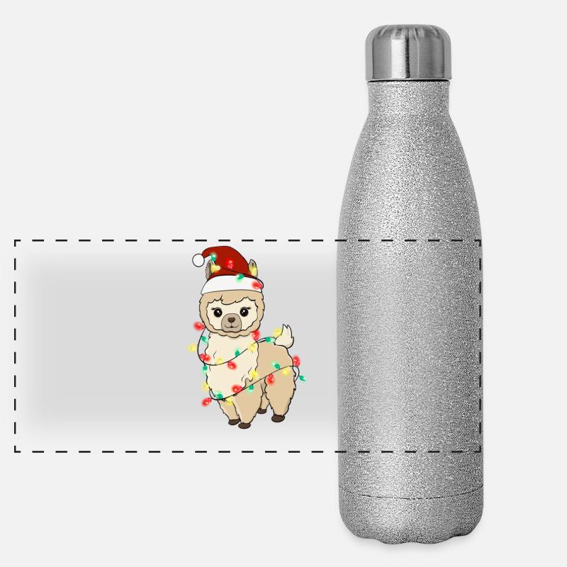 Lama mit Weihnachtslichtern Panorama Glitzer Isolierflasche 500 ml