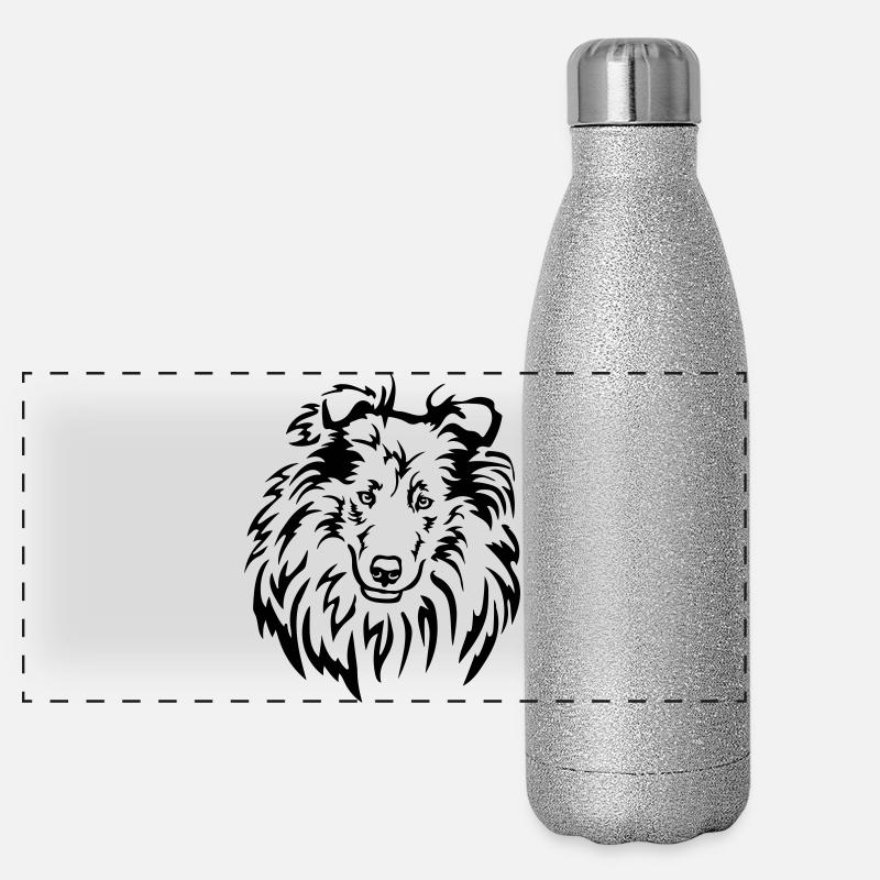 Collie Kopf Panorama Glitzer Isolierflasche 500 ml