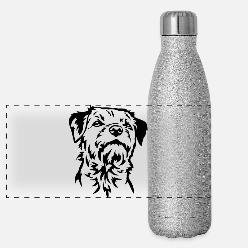 Border Terrier Kopf Panorama Glitzer Isolierflasche 500 ml