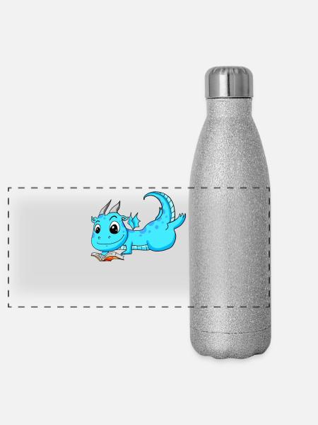 Bücher Drache Drachen - Panorama Glitzer Isolierflasche 500 ml - Silber Glitzer