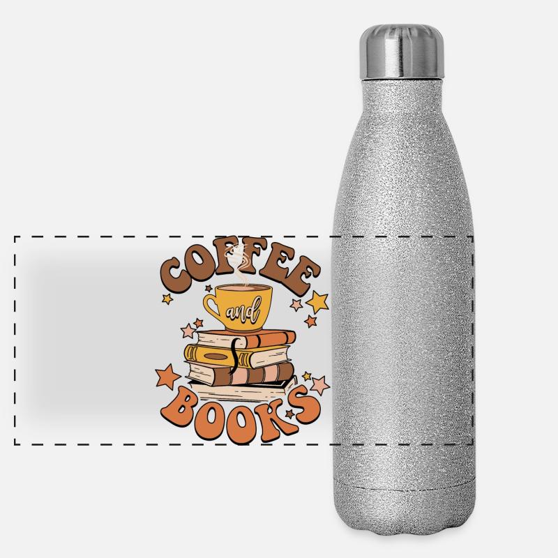Kaffee und Bücher Panorama Glitzer Isolierflasche 500 ml
