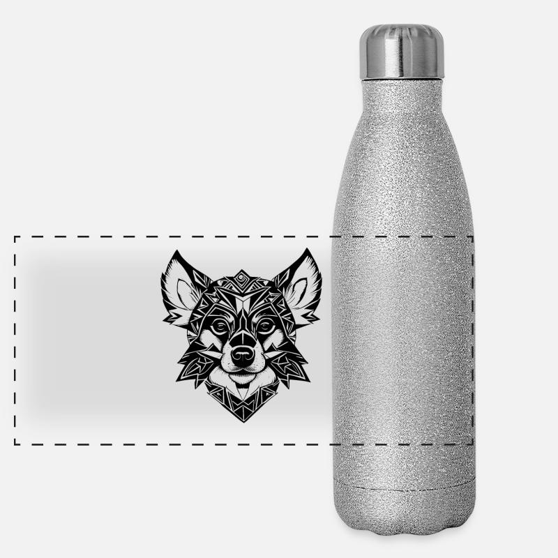Chihuahua Tattoo - Panoramic Glitter Thermal Bottle 500 ml - silver glitter