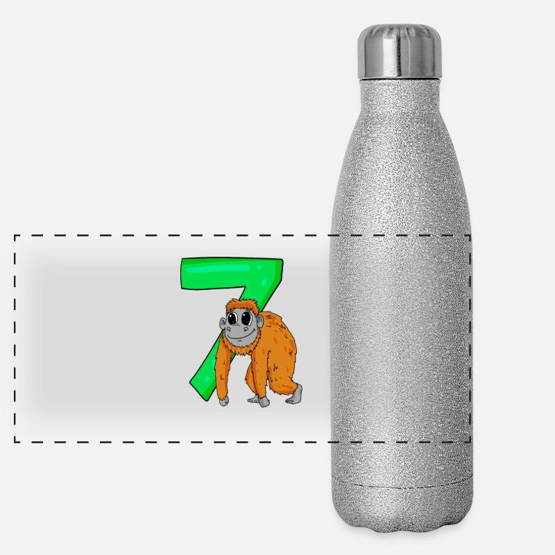 7 years old - 7th birthday with animal motif - monkey Panoramic Glitter Thermal Bottle 500 ml