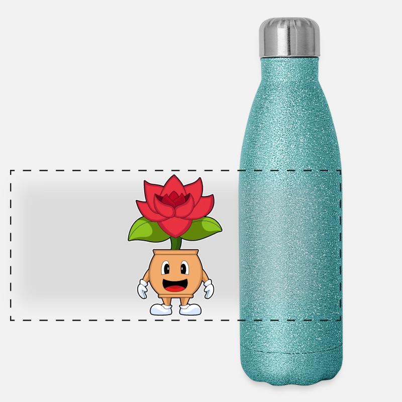 Fleurs roses en pot de fleurs Gourde isotherme panoramique pailletée 500 ml