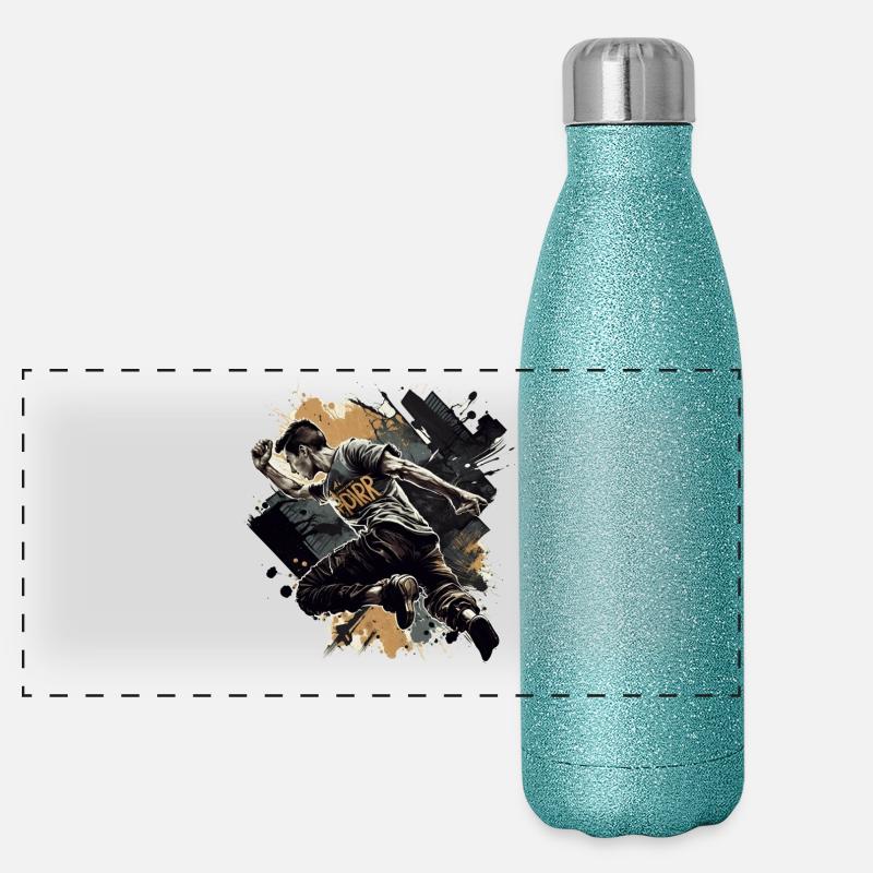 Parkourläufer in der Stadt Panorama Glitzer Isolierflasche 500 ml