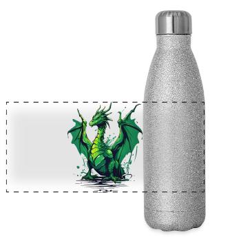 Grüner Drache - Panorama Glitzer Isolierflasche 500 ml - Silber Glitzer - Vorne