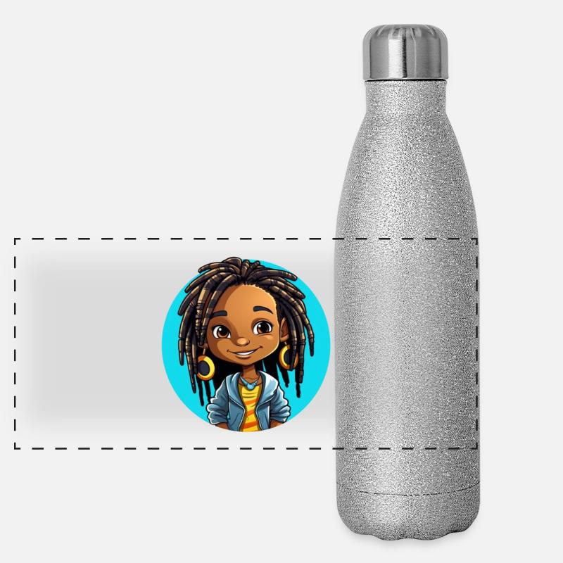 Illustration de dreadlocks amusantes Gourde isotherme panoramique pailletée 500 ml