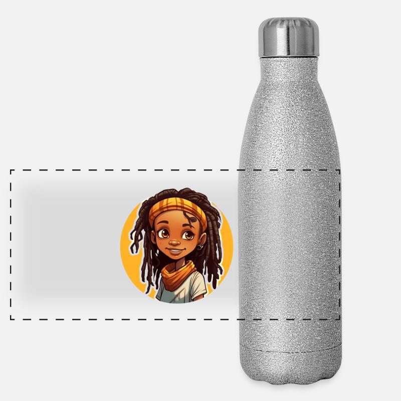 Lässiger Dreadlocks-Stil mit bunter Kopfbedeckung Panorama Glitzer Isolierflasche 500 ml
