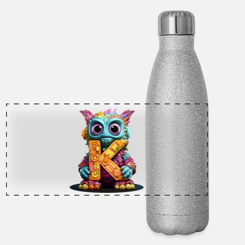 Puppe mit Buchstabe X Alphabet Buchstabe K - Panorama Glitzer Isolierflasche 500 ml - Silber Glitzer